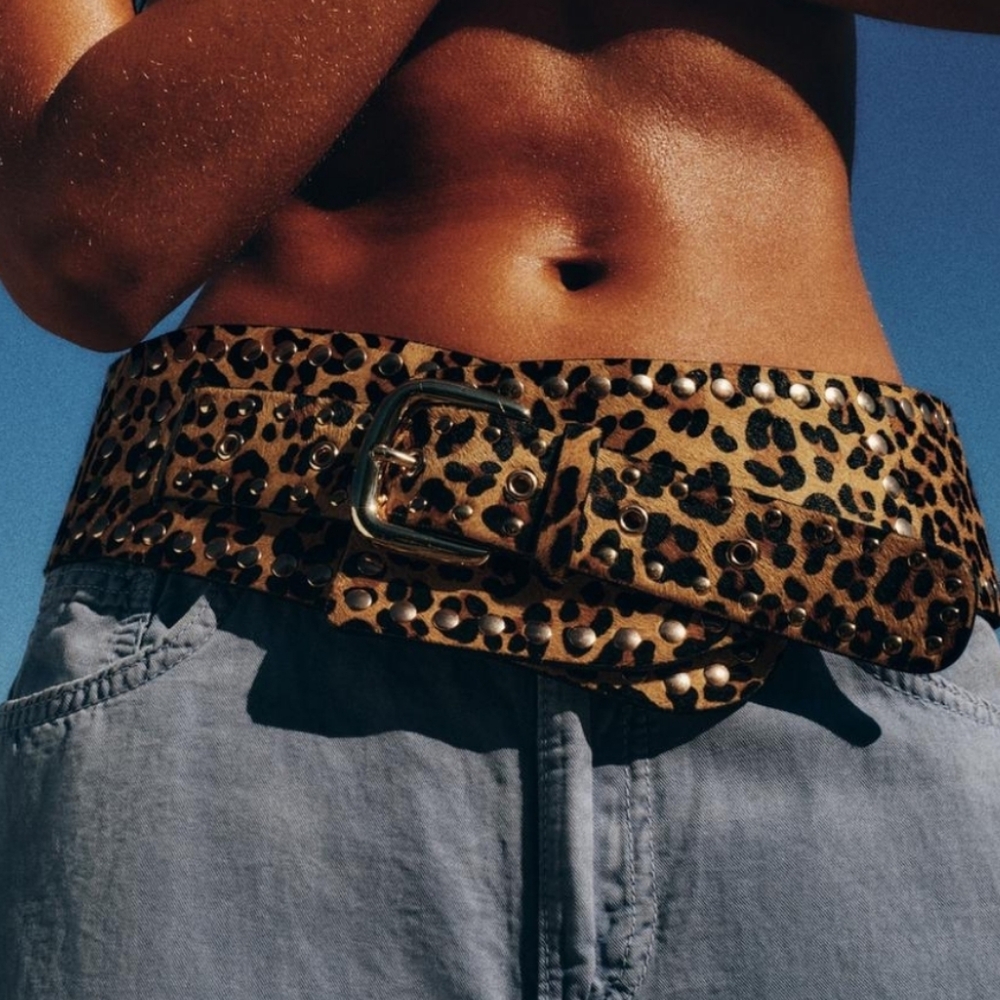 BNWT! ZARA ANIMAL PRINT STUDDED LEATHER SASH BELT